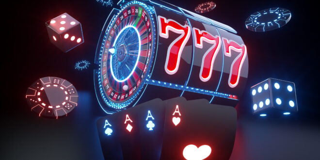 Casino,Gambling,Concept,With,Futuristic,Neon,Lights,-,3d,Illustration