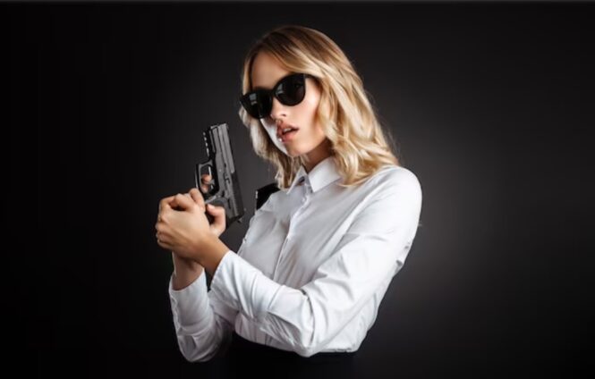 hot woman with gun